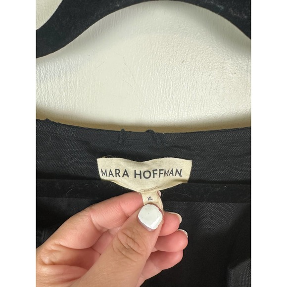 Mara Hoffman Linen Maxi Dress Puffy Sleeves Round Neck Keyhole Front Black XL - Picture 2 of 8